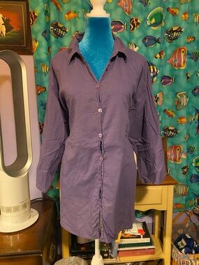 Ulla Popken Lavender Button-Front Cotton Shirt